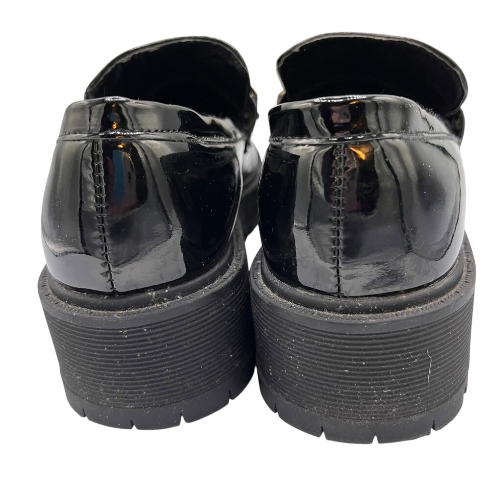 Forever Chunky Patent Leather Loafers Black Gold Chain Accent Lug Sole Sz. 7 Y2K - Picture 5 of 5